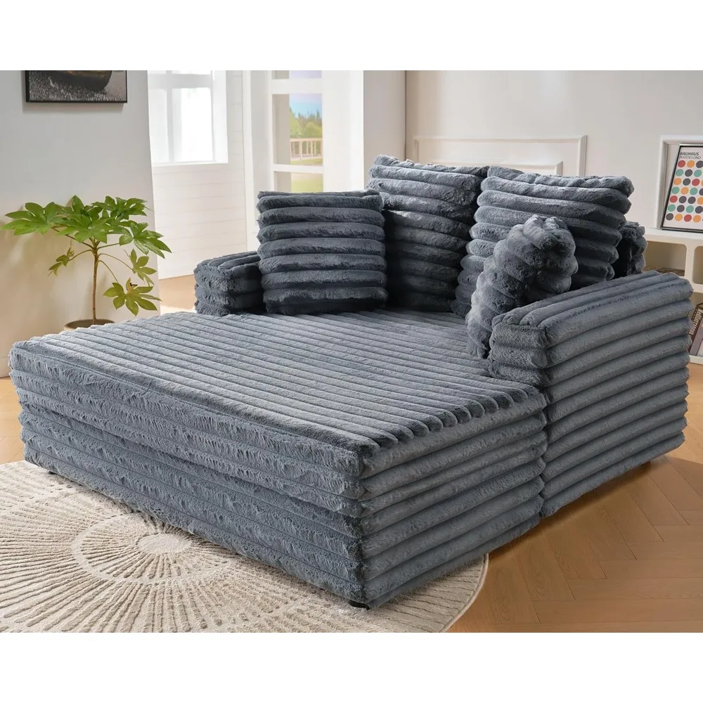 

Upholstered Chaise Lounge, Plush Sleeper Chair with Throw Pillows and Armrests, Sofa Bed Indoor for Living Room,