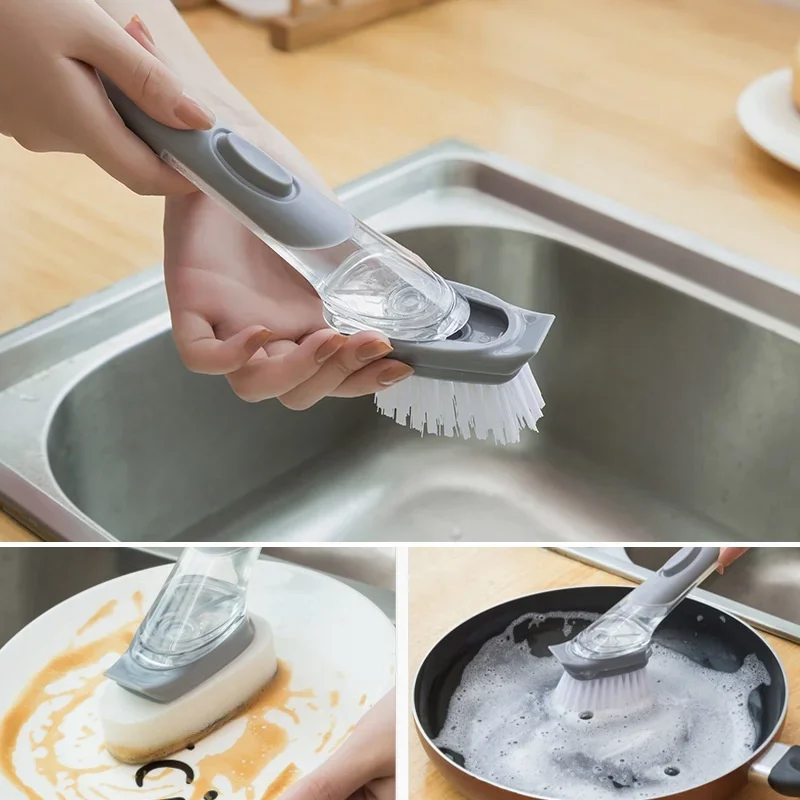 Kitchen Cleaning Tools Long Handle Dish Brush Liquid Soap Dispenser Cleaner Dish Scrubber Brush Dishwashing Sponge Pot Wash Wipe