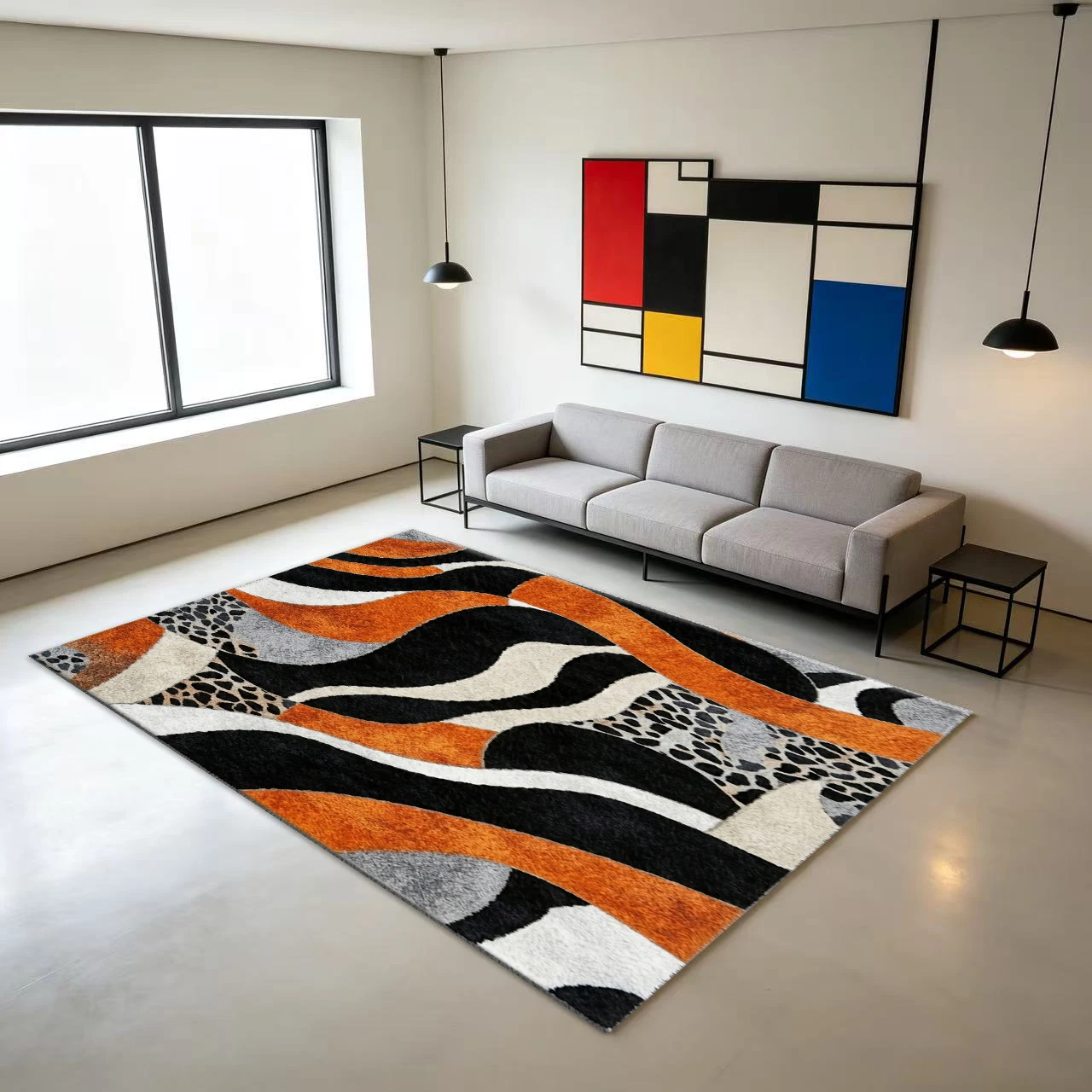พรมปูพื้นลายศิลปะโค้งมนทันสมัย - Printed Rug Abstract บทวิจารณ์และราคา