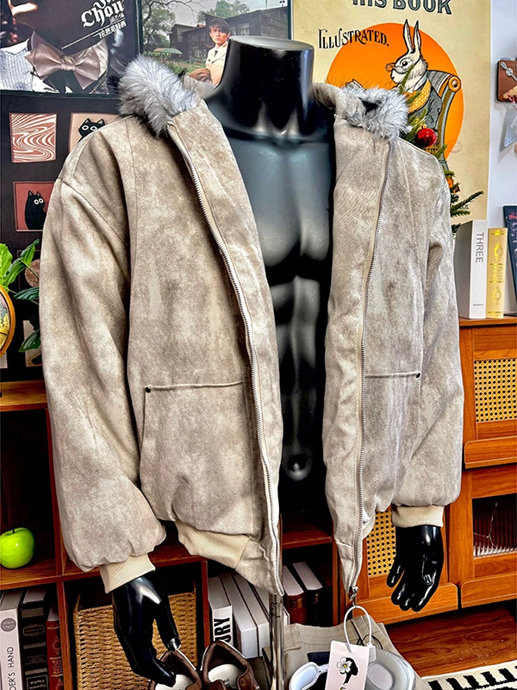 

Мужская зимняя куртка American High Street с капюшоном, хлопковая, с дизайном Mountain Eagle, теплая, с меховым воротником