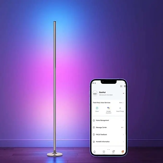 Rgb+Ic Corner Floor Lamp, Led Smart Floor Lamp Compatible With Alexa, Color Changing Ambience Light With Music Sync, Modern