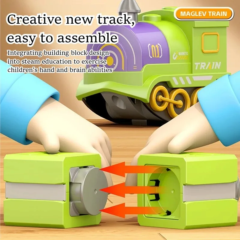 Juego de tren de pista magnética eléctrica Diy de partículas grandes creativas, bloques de construcción, juguetes educativos, regalo para niños