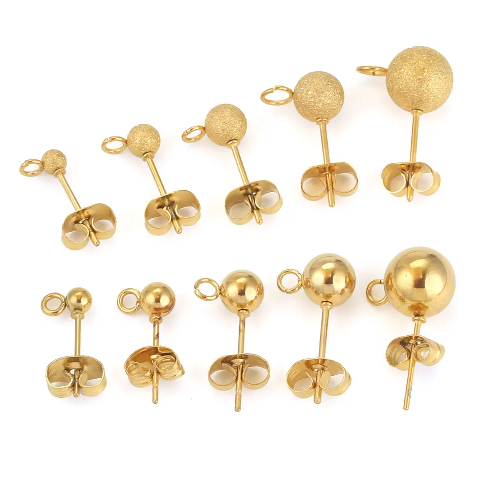 20pcs Stainless Steel Ear Pins Round Ball  Ear Stud Needle Earrings Findings For DIY Pendant Earring Jewelry Making Supplies