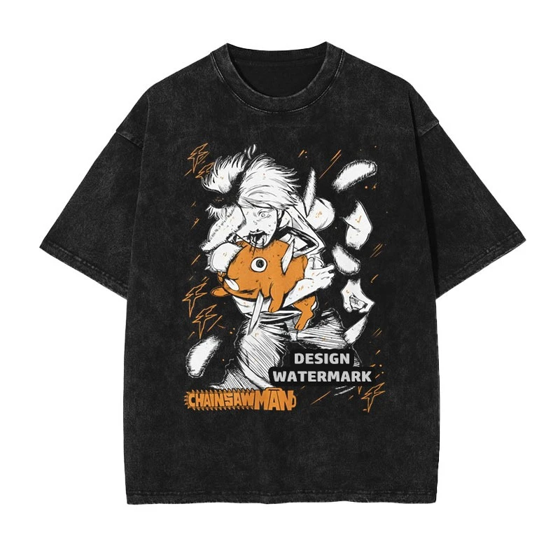 

Chainsaw Man Washed Cotton T-Shirt,Anime Printed Casual Short Sleeve Tee, Fashion Streetwear Tops for Men Women Teens Daily Wear