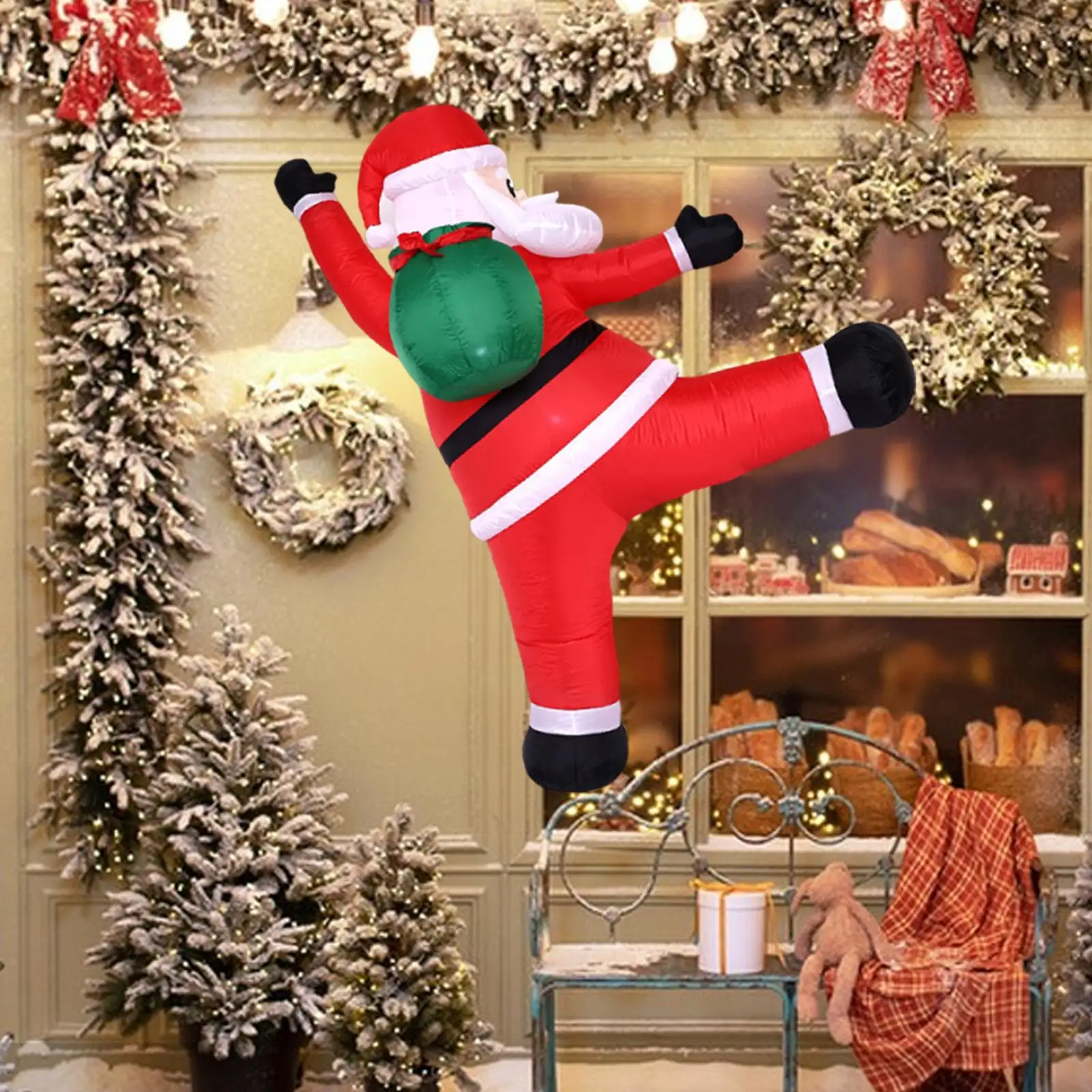 Outdoor Christmas Inflatable Santa Prop Premium Polyester 1.8m Party Ornament for Home Garden Decoration