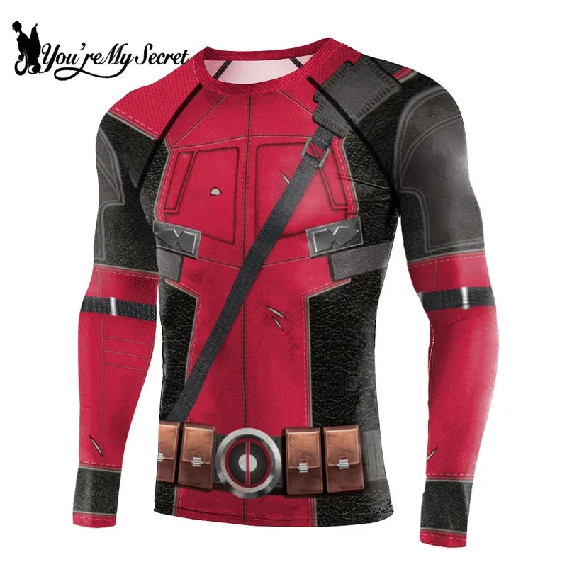 

l2025l Новая мужская компрессионная рубашка для тренировок в стиле аниме, супергерой, доспехи с принтом, длинный рукав, карнавальный костюм, топы для фитнеса, летние
