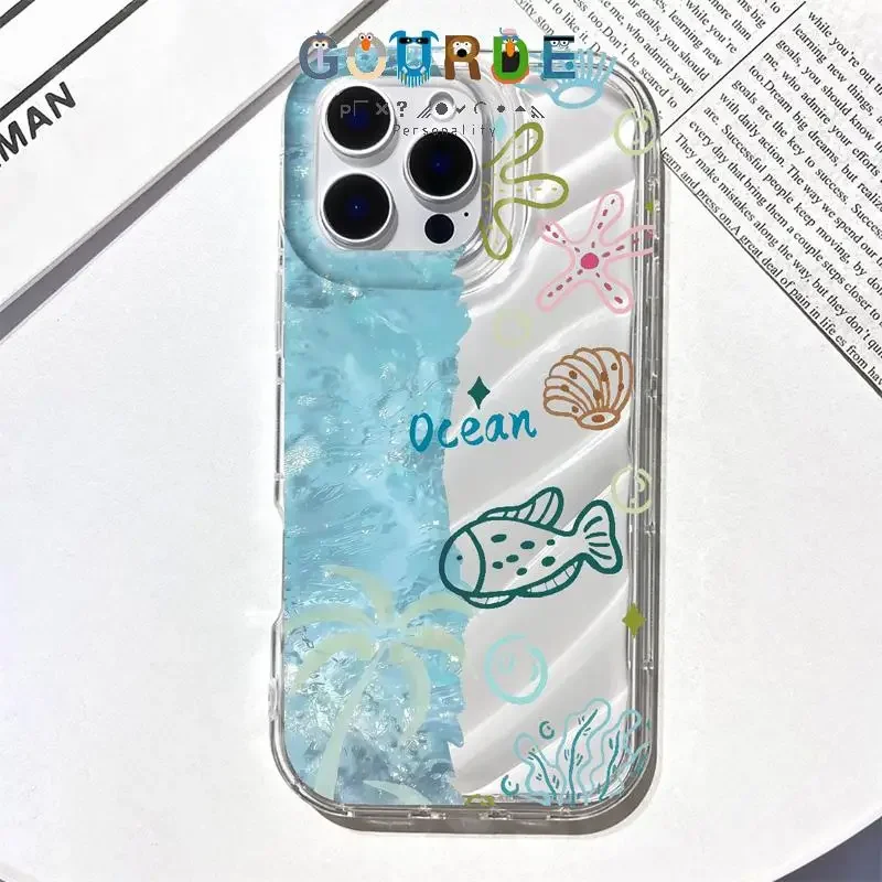 

Gourde Funny Cartoon Ocean Fish Cat Patterns Clear Phone Case for Iphone 16 15 14 12 13 11 Pro Max 7 8 Plus Iphon X Xs Xr Xs Max