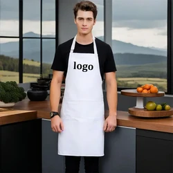 Custom Chef Apron Kitchen Men's Cook Aprons Solid Blue White Bars Hotels Work Bibs Professional Women Mandil Can Print Name Logo