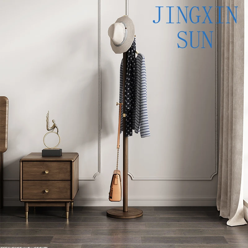Coat rack, bedroom hanger, floor mounted single pole, sturdy and simple household solid wood
