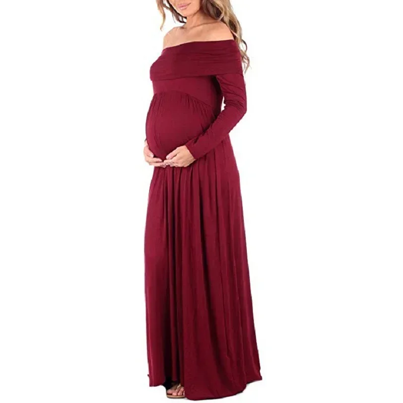 Off Shoulder Maternity Gowns Dresses for Photo Shoot Elegant Pregnant Women Long Dress Pregnancy  Photography