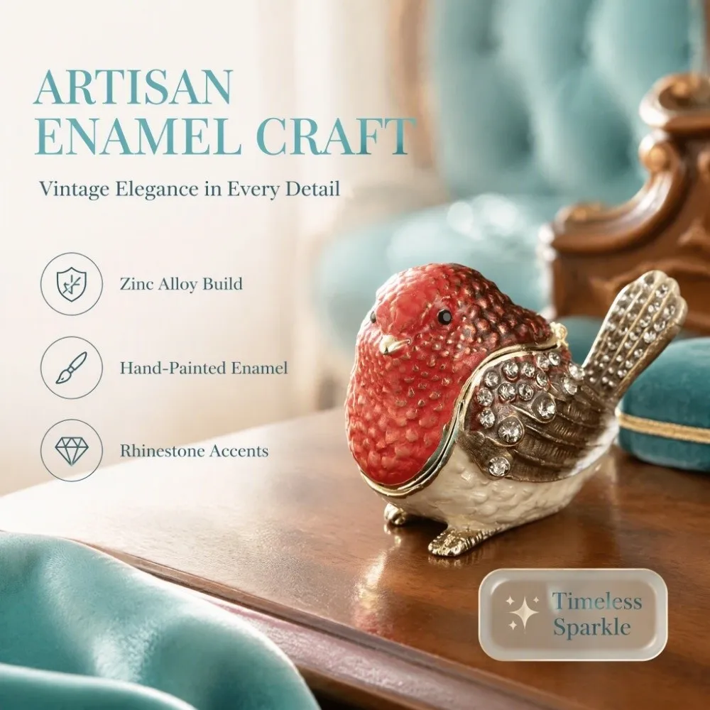 Hinged Lid Bird Figurine Jewelry Box Mini Size Zinc Alloy Metal Hinged Jewelry Box Enamel Finish Metal Material