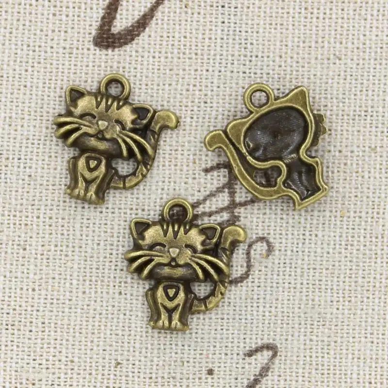 12 sztuk Charms kot 19x17mm Antique Making wisiorek fit, w stylu Vintage tybetański brąz srebrny kolor, ręcznie robiona biżuteria DIY