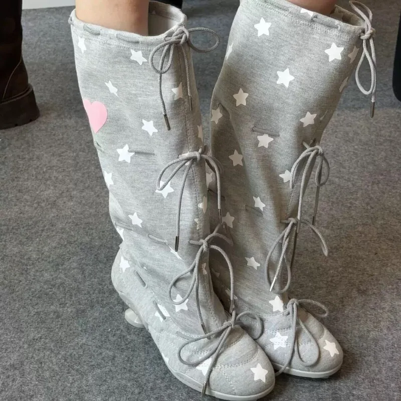 2026 New Polka Dot Casual Women's Knee High Boots Fashion Retro Printed Design Bow Decor Mid Heel Comfortable Women Shoes image 6