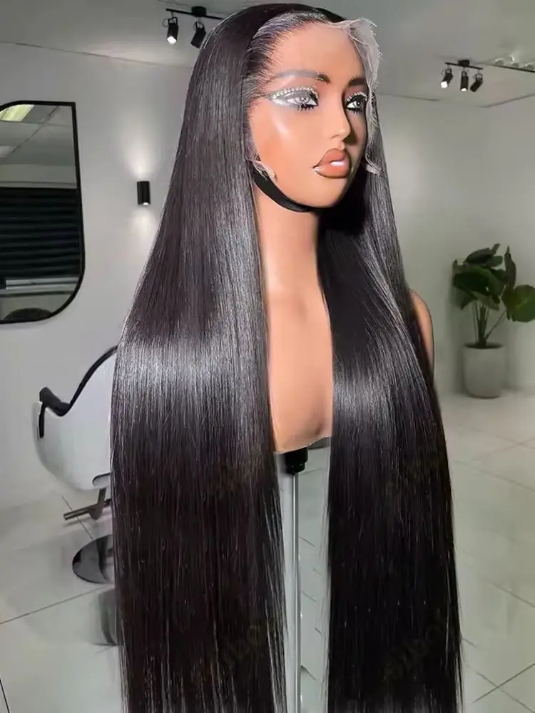 250 Density 13x4 13x6 Bone Straight HD Transparent Lace Front Human Hair Wig 40 42 Inch Pre Plucked Lace Frontal Wigs
