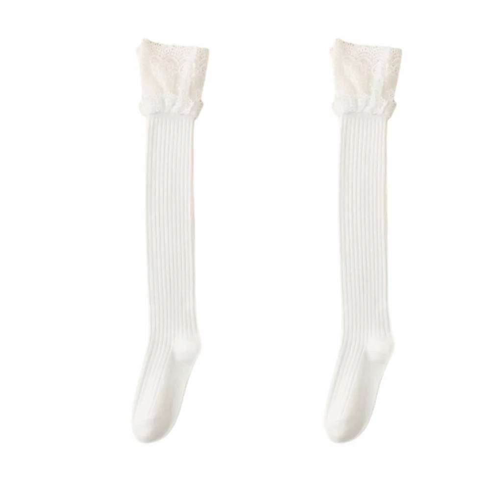 

Solid Color Women's Long Socks Breathable Soft Girl's Stacked Socks Over-the-knee Lace Trim Knitted Stockings Autumn/Winter