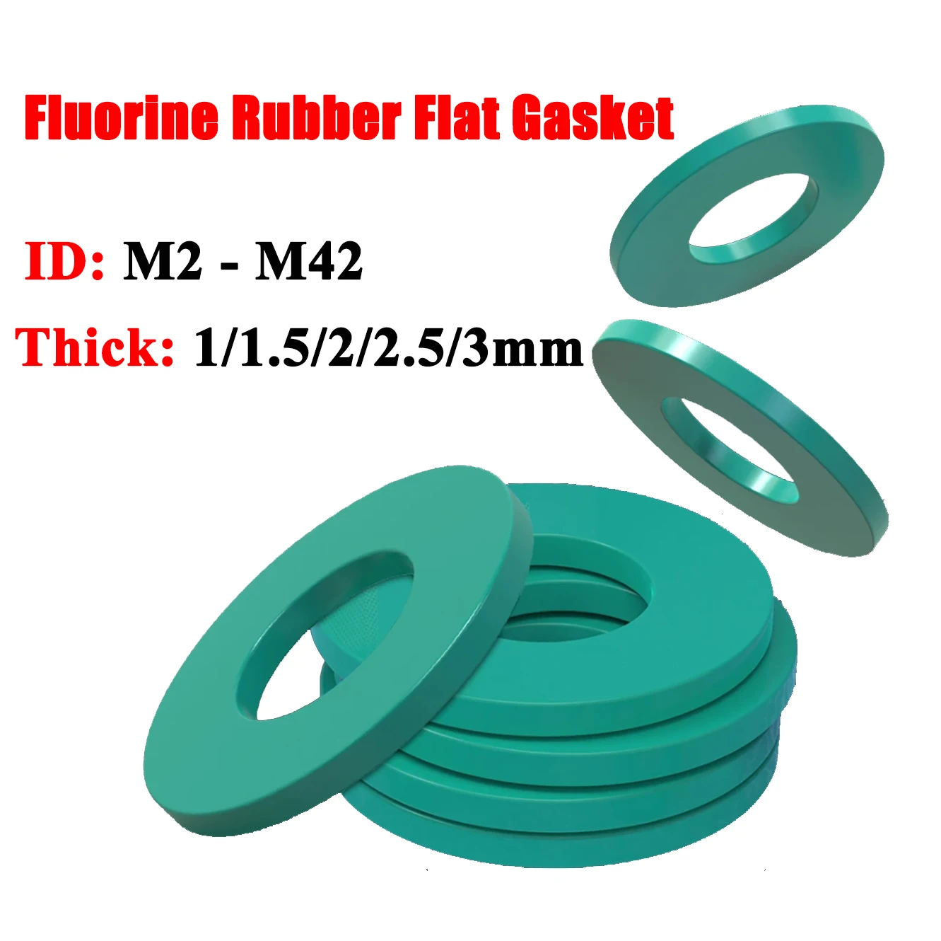 FKM Flat Gasket M2 to M42 Thick 1/1.5/2/2.5/3mm Green Fluorine Rubber Spacers Sealing Washer Wear-resistant Waterproof ID 2-42mm