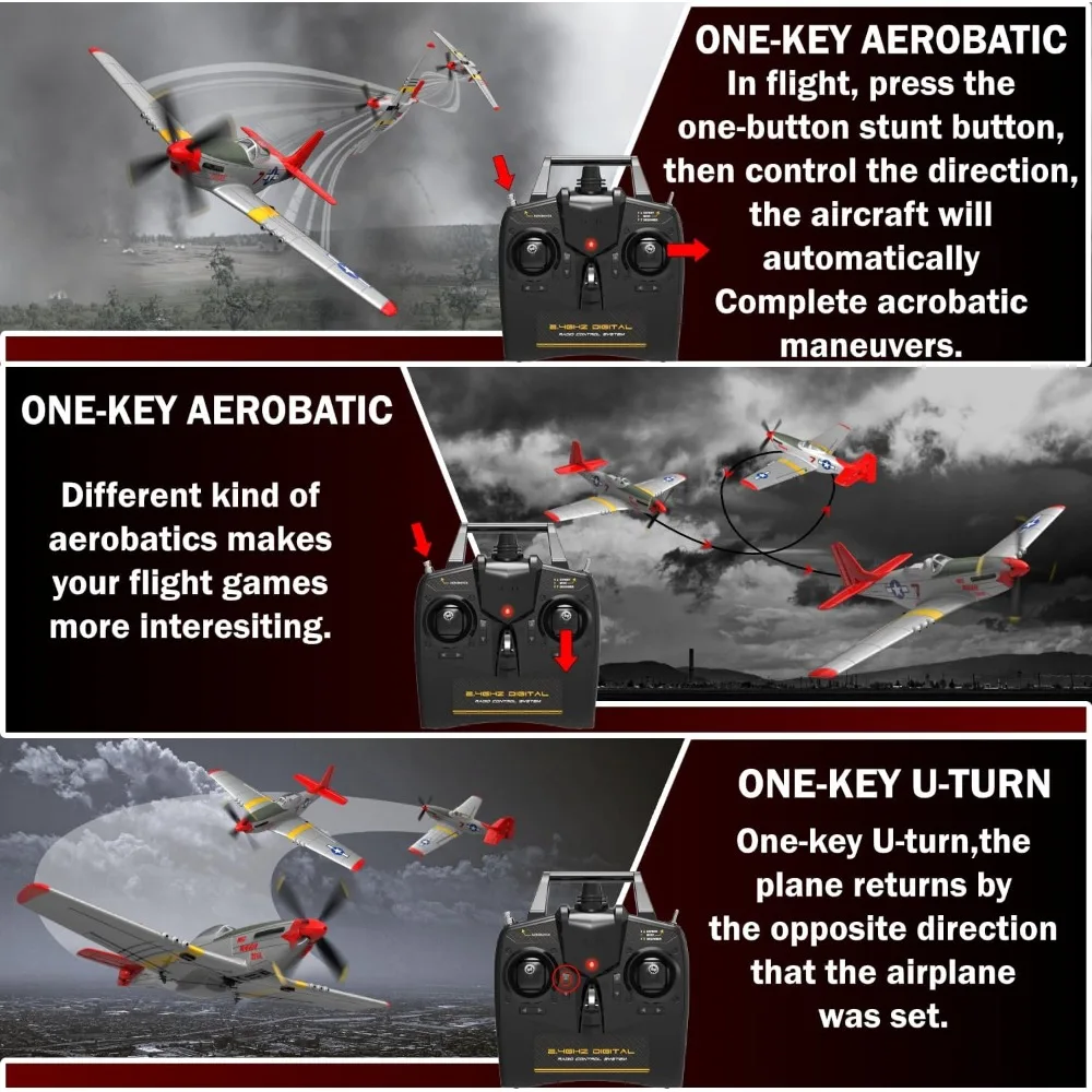 P51 Mustang Avión RC de 4 canales: Avión acrobático para principiantes, regalo perfecto para entusiastas de la aviación