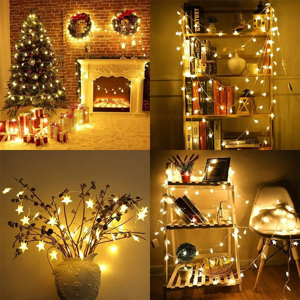 Guirnalda de luces LED en forma de bola de estrella, luces de hadas, blanco cálido, funciona con USB, decoración de vacaciones, fiesta de Navidad, boda, 20 LED