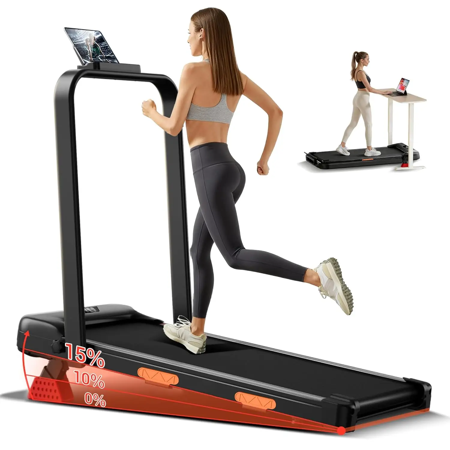 

3-in-1 Foldable Treadmill with 300 LBS Capacity, 15% Walking Pad Treadmills for Home and Office, 2.5 HP Under Desk, Custom
