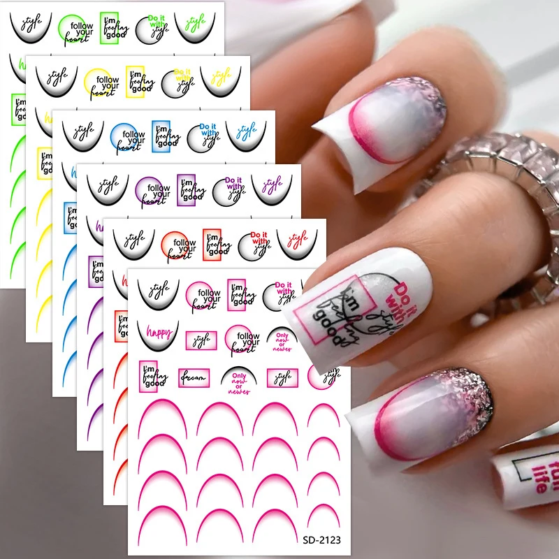 3D Gradient French Line Nail Stickers Rose Red Black Stripe Lines Sliders Nail Accessories Manicure Flower Butterfly Adhesive