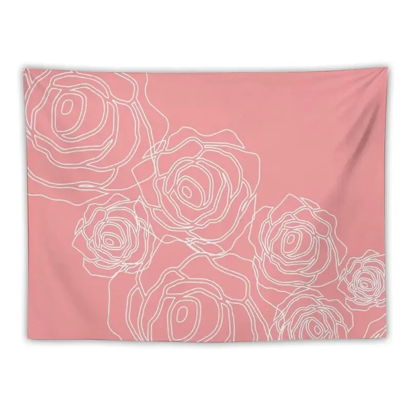 

Pink rose flower line art tapestry ceramic tile home decor aesthetic room decorations