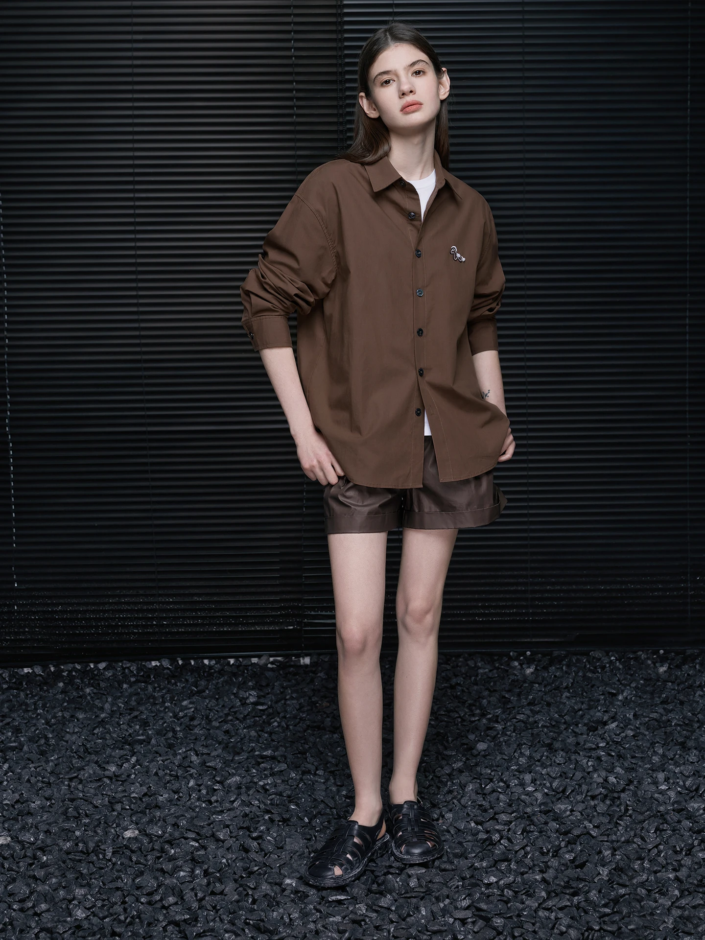 

Pure Cotton Long Sve irt Jaet Women's Spring New Embroidery Design Oversize Street Sle Moisture ng Regular Fit