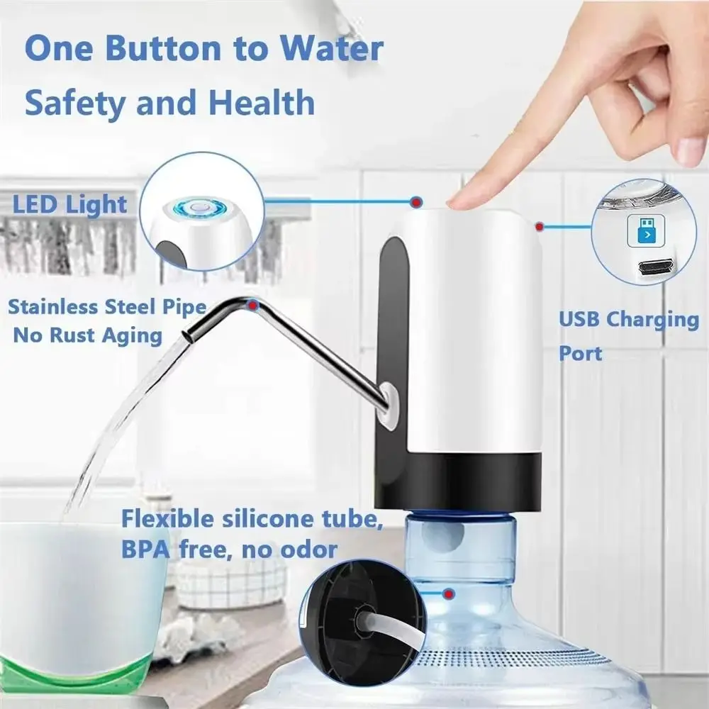 Barreled Water Bottle Pump One-button Switch With Extension Hose Electric Water Dispenser Automatic USB Rechargeable