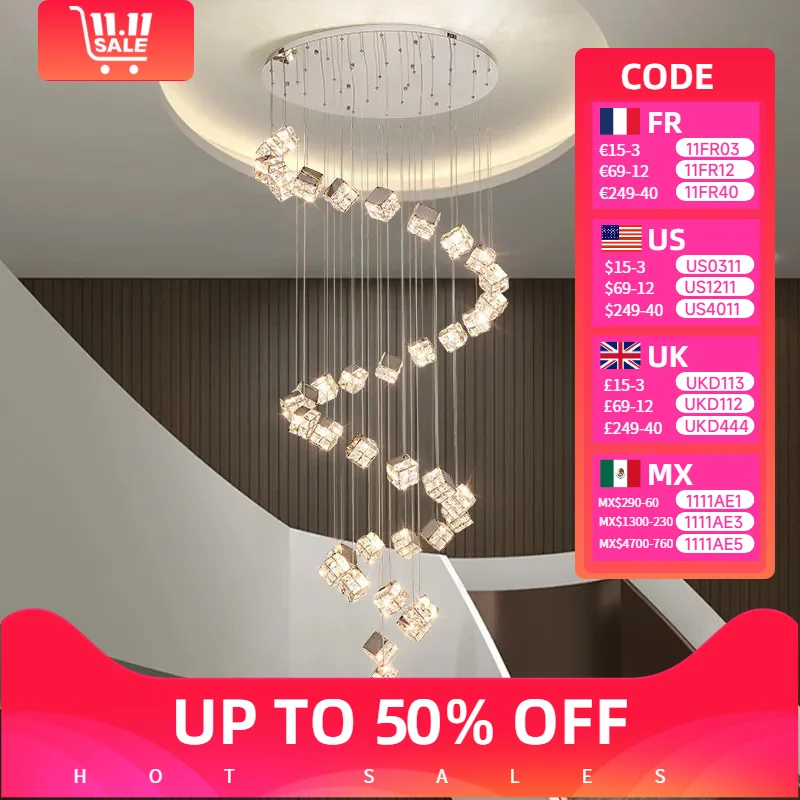

Modern Duplex Light Luxury Crystal Living Room Chandelier Hall Main Led Light Modern Simple Atmosphere Dining Room Bedroom Lamps