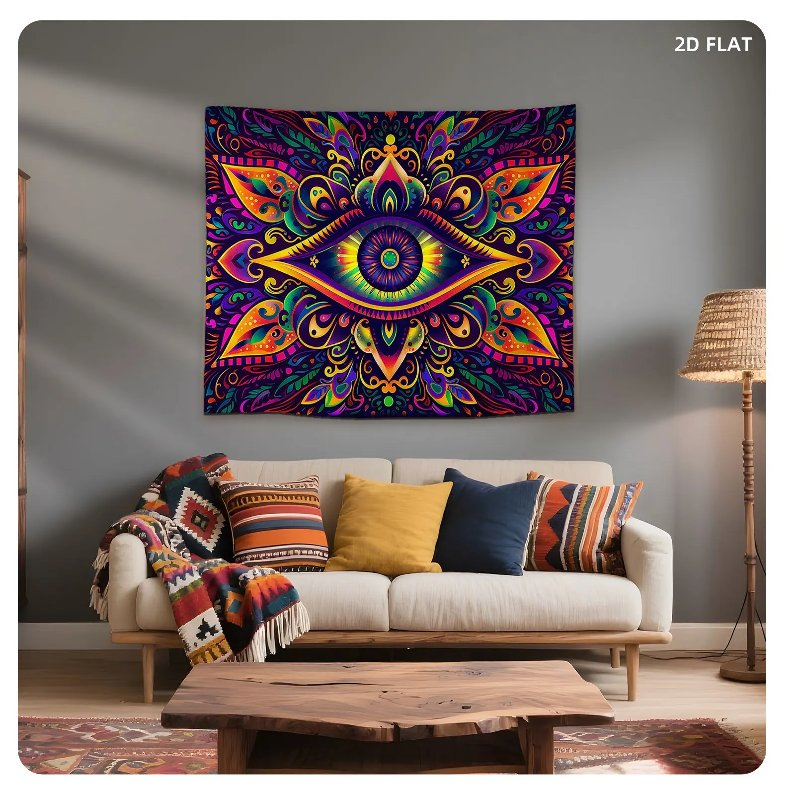Psychedelic Eye Tapestry, Trippy Mandala Wall Hanging, Boho Hippie Dorm Room Decor, Colorful Spiritual Art Background