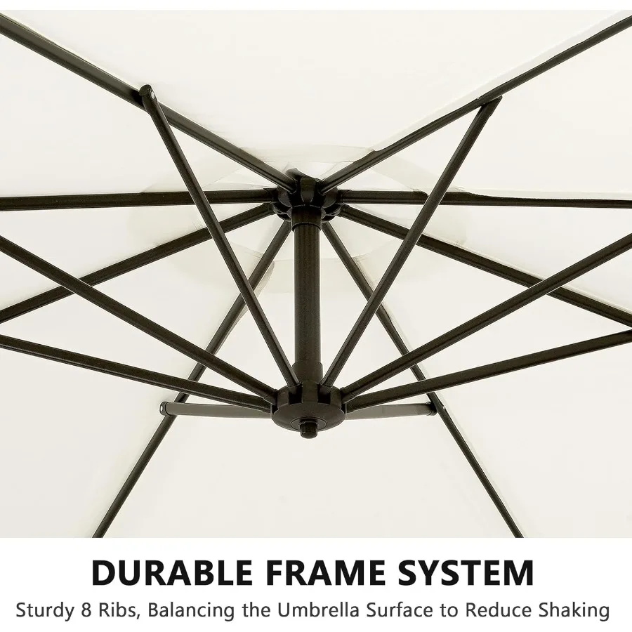 مظلة فناء ناتئة بطول 10 أقدام مع 8 أضلاع للاستخدام الخارجي وحماية من الأشعة فوق البنفسجية وتصميم مقاوم للماء مثالي لحمام السباحة في الفناء الخلفي G
