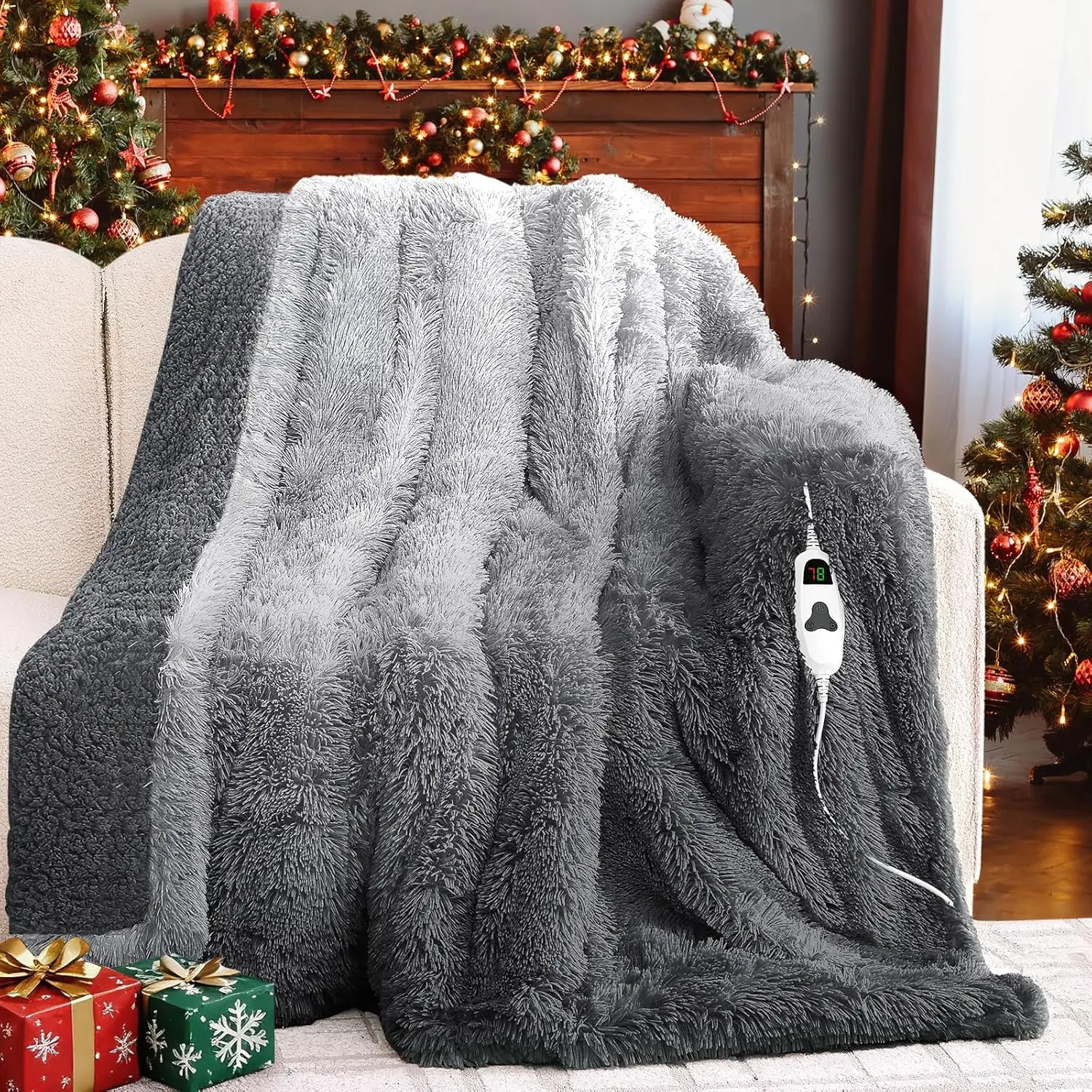 

Faux Fur Electric Blanket Throw - 10 Heat & 5 Time Settings, Fast Heating, 50x60 Foggy Dusk, Warm Gift for Women