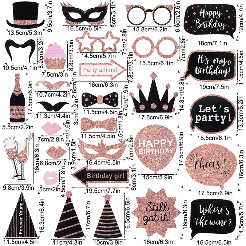 26Pcs Happy Birthday Paper Photo Booth Props Funny Mask Anniversary Adult Baby Shower Decoration Supplies