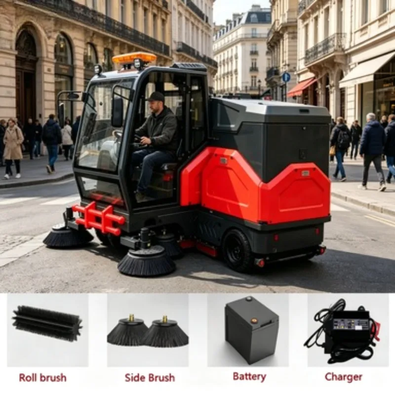 Ride-On Heavy-Duty Self-Propelled Street Sweeper Designed for Industrial Factory Floors and Large Warehouse External Yards