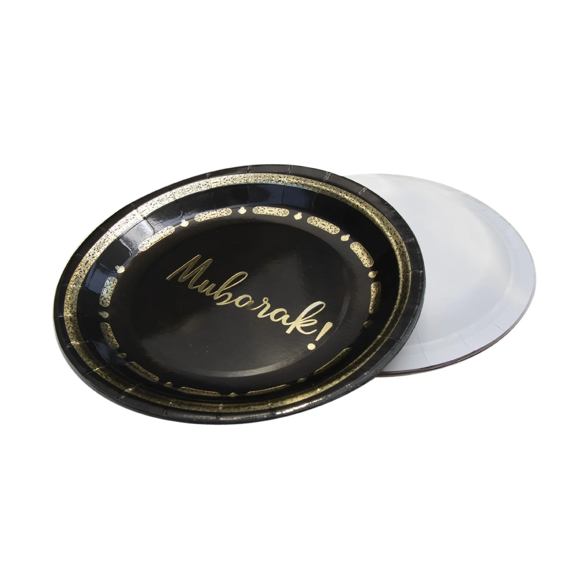 Schwarzgold Umrah Mubarak Pappteller Tassen Servietten Tischdecke Banner Eid Mubarak Islamischer Muslim Festival Party Dekor Zubehör – Detail 5