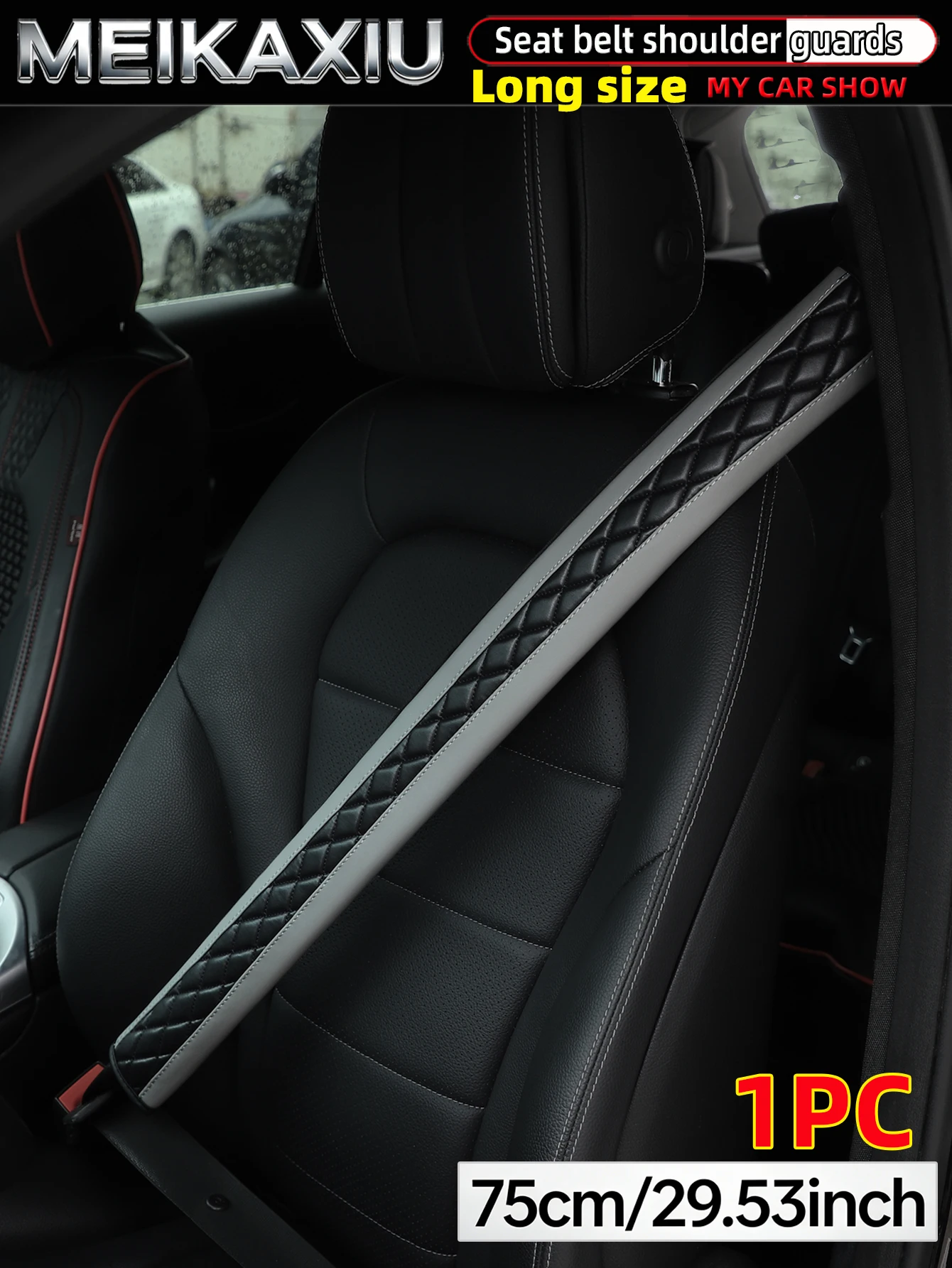 1/2 Stück 75 cm (29,53 Zoll) PU-Leder bestickte, mehrfarbige, lange Auto-Schulterabdeckung für Sicherheitsgurt-Dekoration, Zubehör – Detail 11