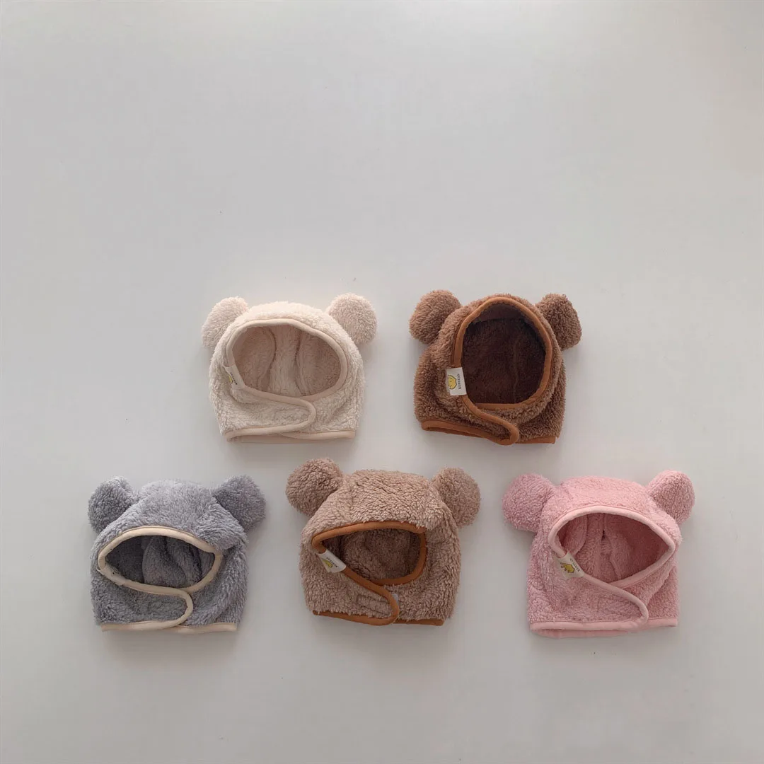 Peluche Baby Bear Hat tinta unita Winter Warm Kids Beanie 2023 corea Style neonato cappello berretti Baby photoboot puntelli