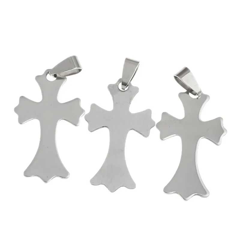 

5Pcs Pendants Silver Tone Cross Pinch Stainless Steel Bail Jewelry Findings Charms 4.4x2.1cm