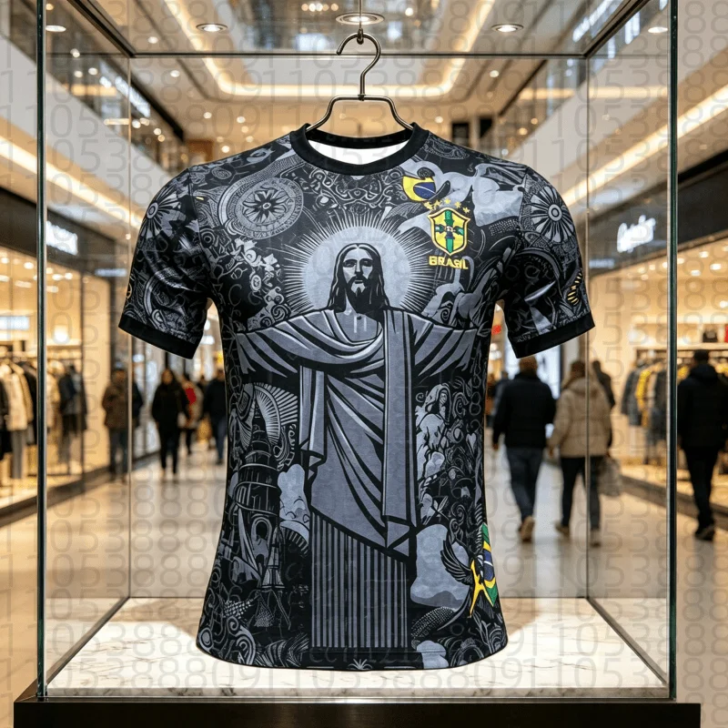2026 Neue Brasilianische Fußball-Trainingsuniform Mode Sonderedition Jesus Schwarz Grau Komfortables Schnelltrocknendes Oberteil - Eltern-Kind