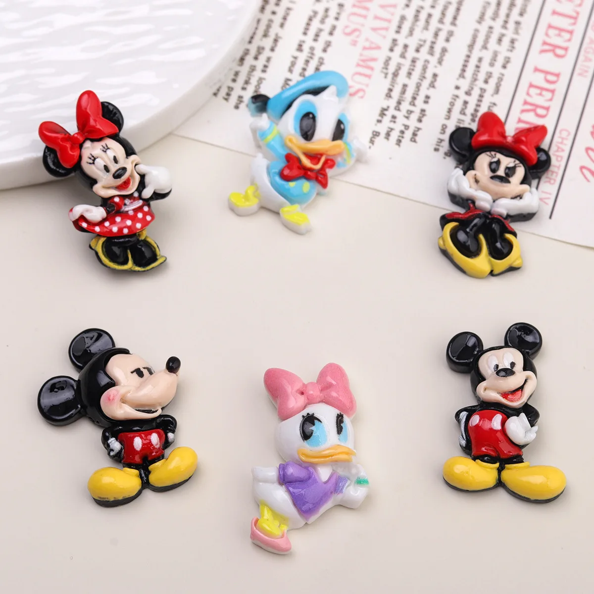 5pcs Cartoon DIY Resin Accessories Jewelry Happy Disney Mouse Cream Glue Hairpin Mobile Phone Case Keychain Pendant Charms