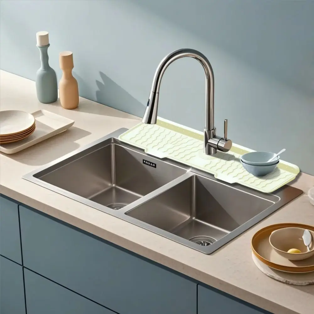 Non-Slip Silicone Faucet Mat Rectangular Waterproof Sink Draining Pad Reusable Flexible Sink Splash Guard Countertop