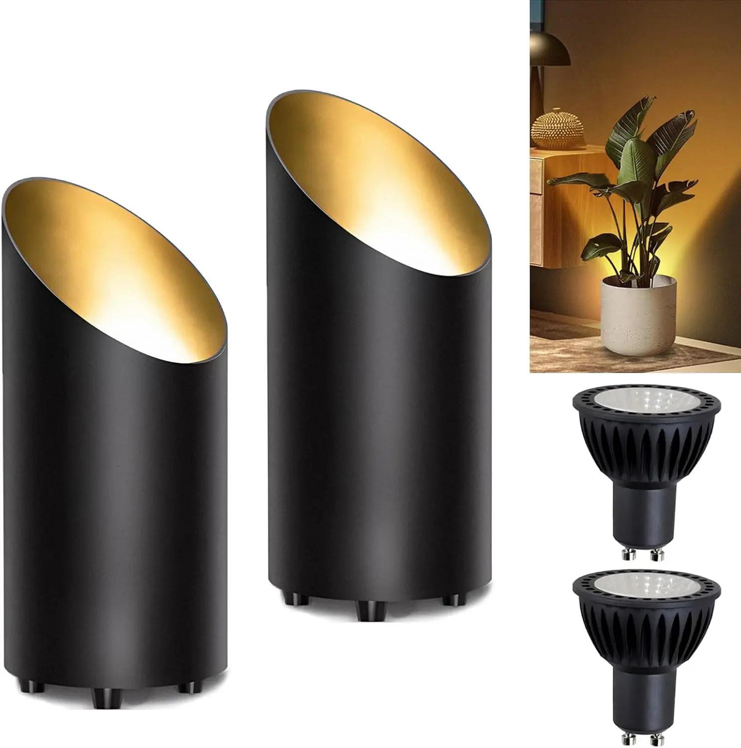 

Светильники точечные для помещений 8 Вт с лампой GU10, кабелем 1,8 м и ножным выключателем для домашнего декора (комплект из 2 шт.)