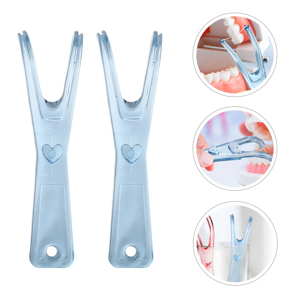 

2 Pcs Dental Floss Holder Flossers Toothpicks Household Sticks Teeth Cleaning Supplies Plastic Thread Travel Child for Handle