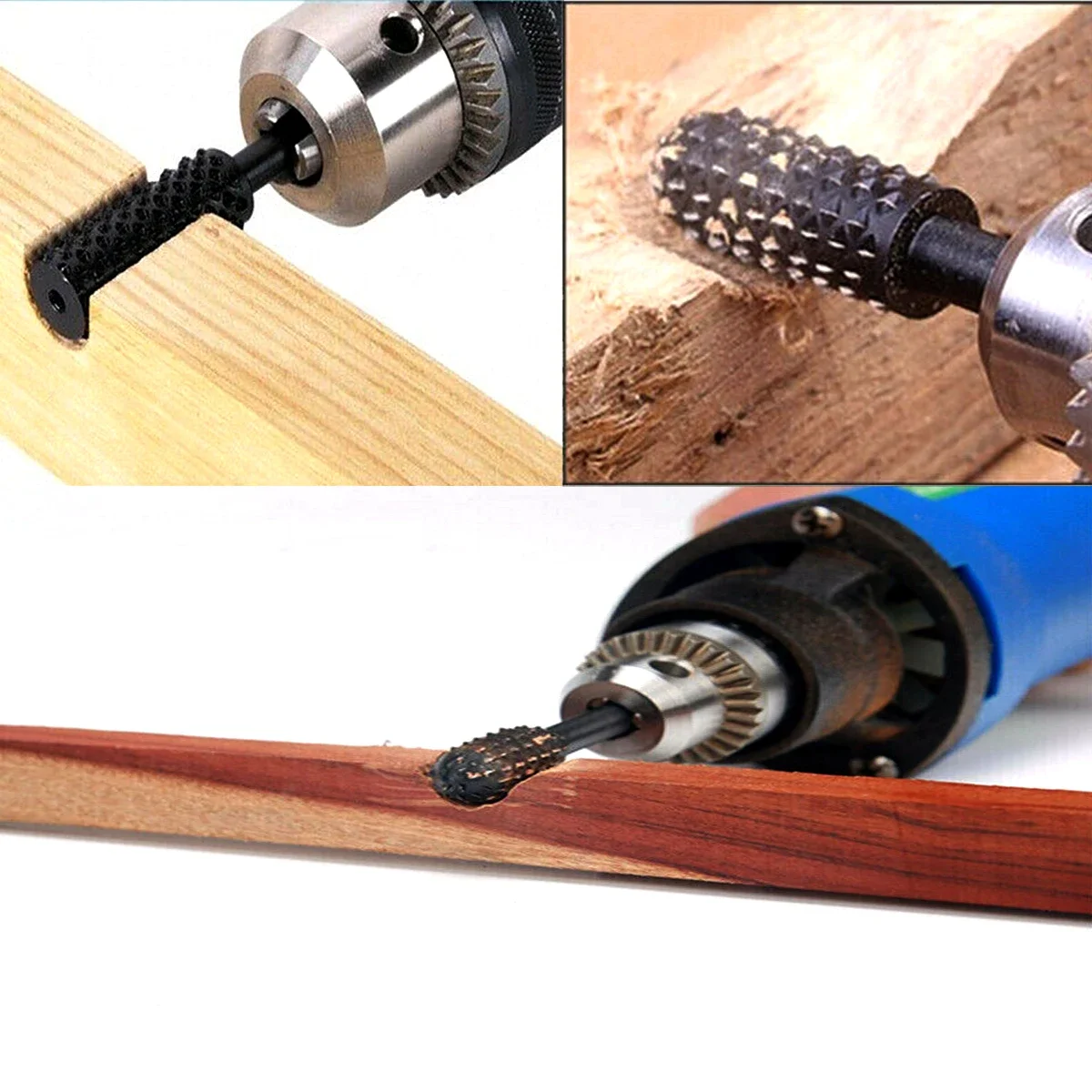 Woodworking Hand Tool 5pcs 1/4" Rotary Rasp File Woodworking Drill Bit Set Shank Rotary Craft Files Rasp Burrs Grinding Power