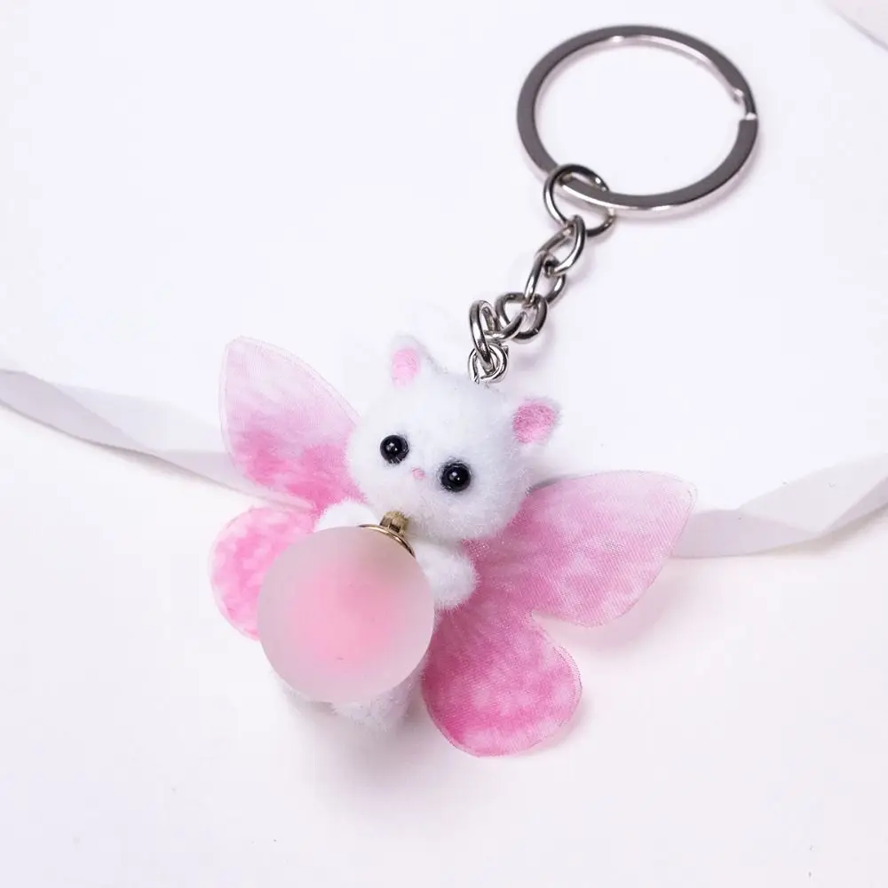 Animal Key Chains Flocking Flocking Cat Keychain 3D Cat Animals Fuzzy Cat Keyring Dog Cartoon Cat Plush Keychain Couple Gifts