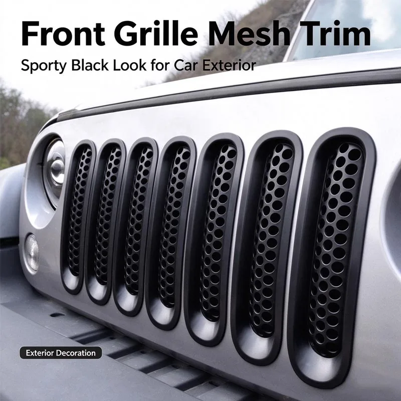 7Pcs Clip-in Front Grille Inserts Mesh Grill Ring Cover Car Modification Accessories for Jeep Wrangler JK 2007-2017