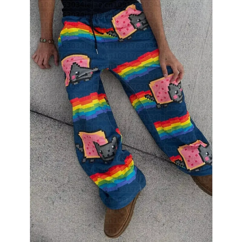 Hip Hop Cartoon Cat Pink Men Women Casual Pants Y2k Harajuku Loose Drawstring Jogging Family Trousers Street Kids Sweatpants