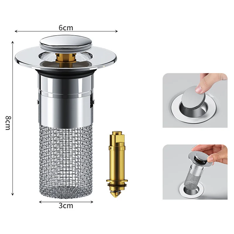 Stainless Steel Floor Drain Filter Washbasin Plug Anti Odor Pop-Up Bounce Core Basin Stopper Hair Catcher Shower Sink Strainer