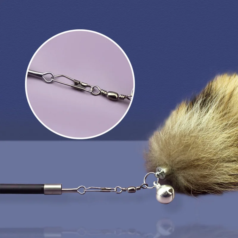 Funny Cat Toy Fox Hair Cat Teaser Wand Cat Interactive Toy with Bell Funny Rod Teaser Wand Pet Cat Supplies Cat Accessory