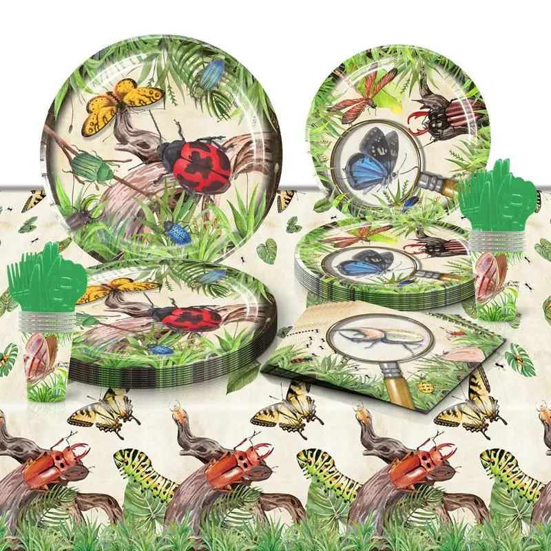 Forest Birthday Party Supplies 81pcs Animal Camping Party Supplies Decorations Creatures Birthday Party Decorations Tableware