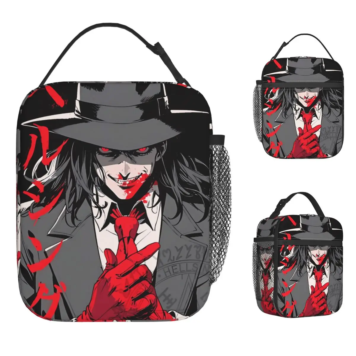 

Alucard Hellsing Lunch Bag Picnic Lunch Box For Child Vintage Print Thermal Lunch Bags Oxford Portable Zipper Cooler Bag